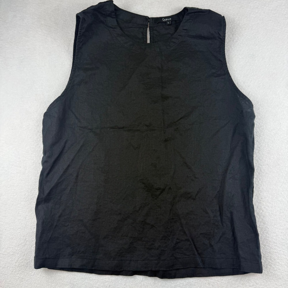 Quince Black 100% European Linen Sleeveless Shell Tank Top Blouse Large